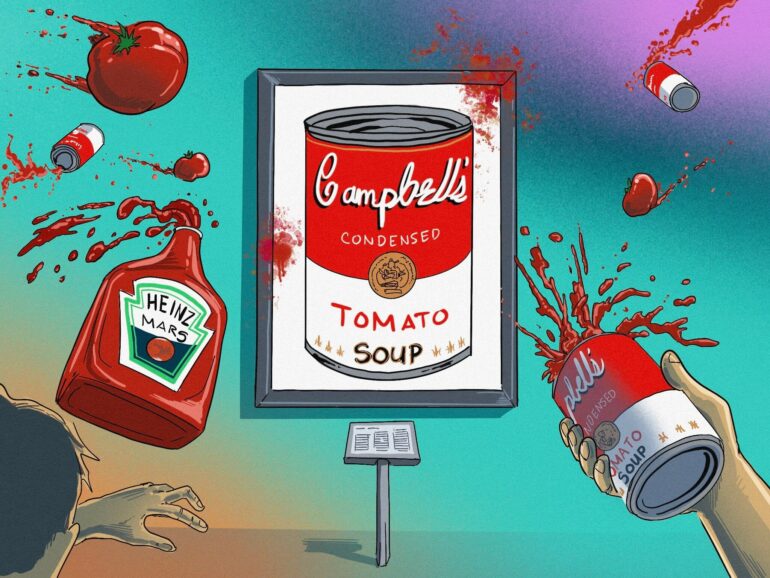 Tomato campbell soup nyse cpb tossed on painting